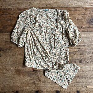 Anthropologie Leifnotes Bird 100% Silk Top Blouse Asymmetrical Neck SIZE 2 EUC